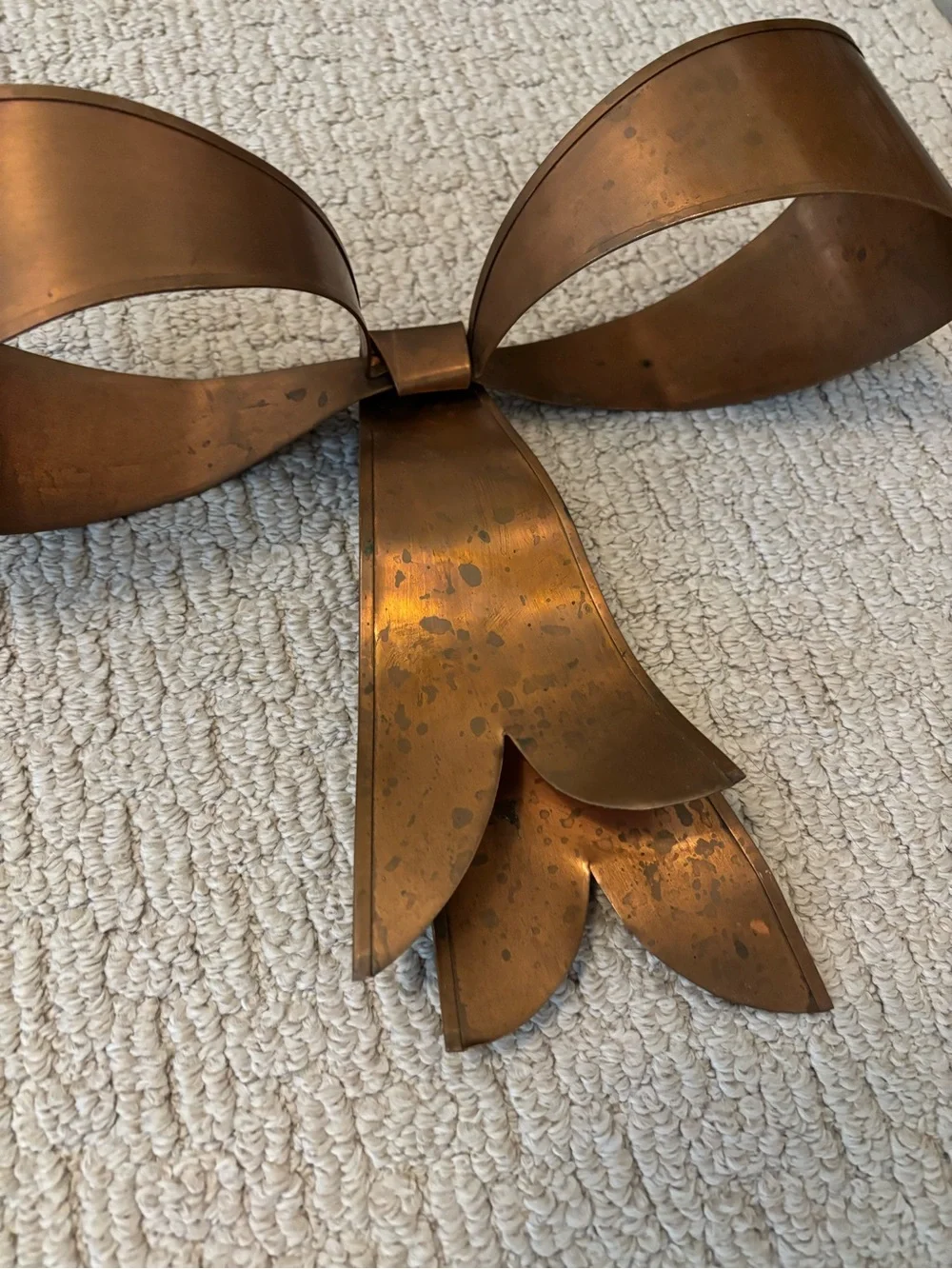 Vintage  Copper Bow with a natural aged patina. Wall Hook MCM-70s